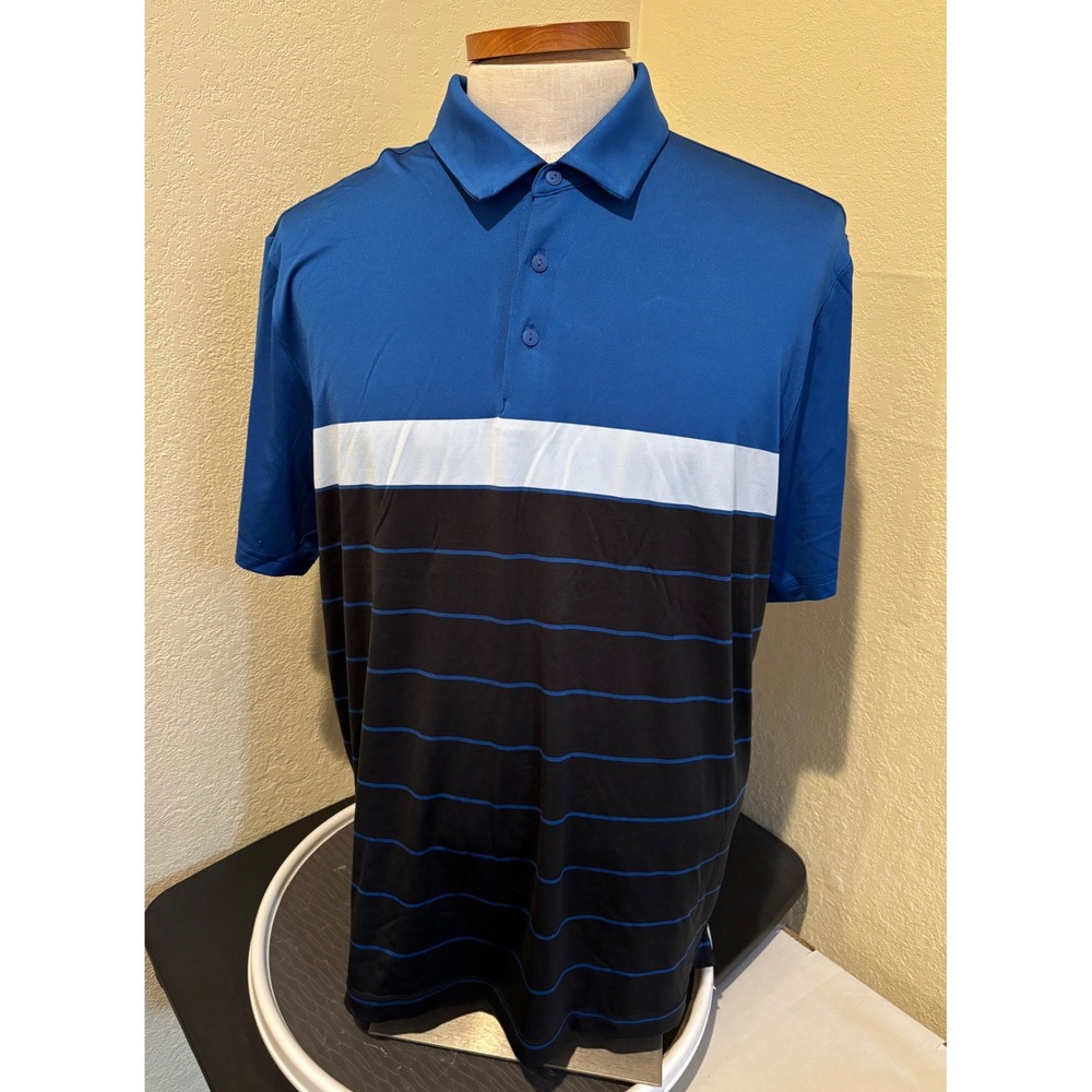 Under Armour Mens Playoff Polo Shirt Blue Black Striped Golf Top XL UPF 30 NWT
